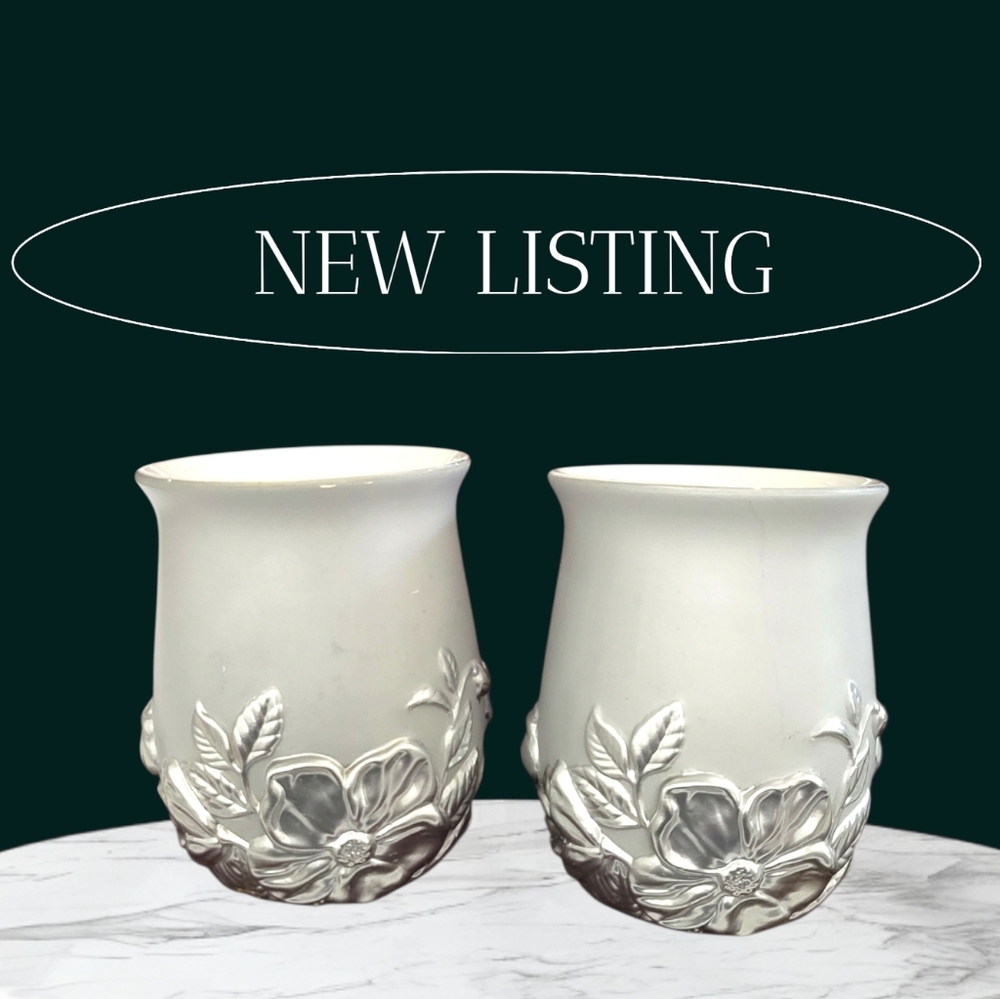 Embossed Floral Ceramic Vases Set Of 2